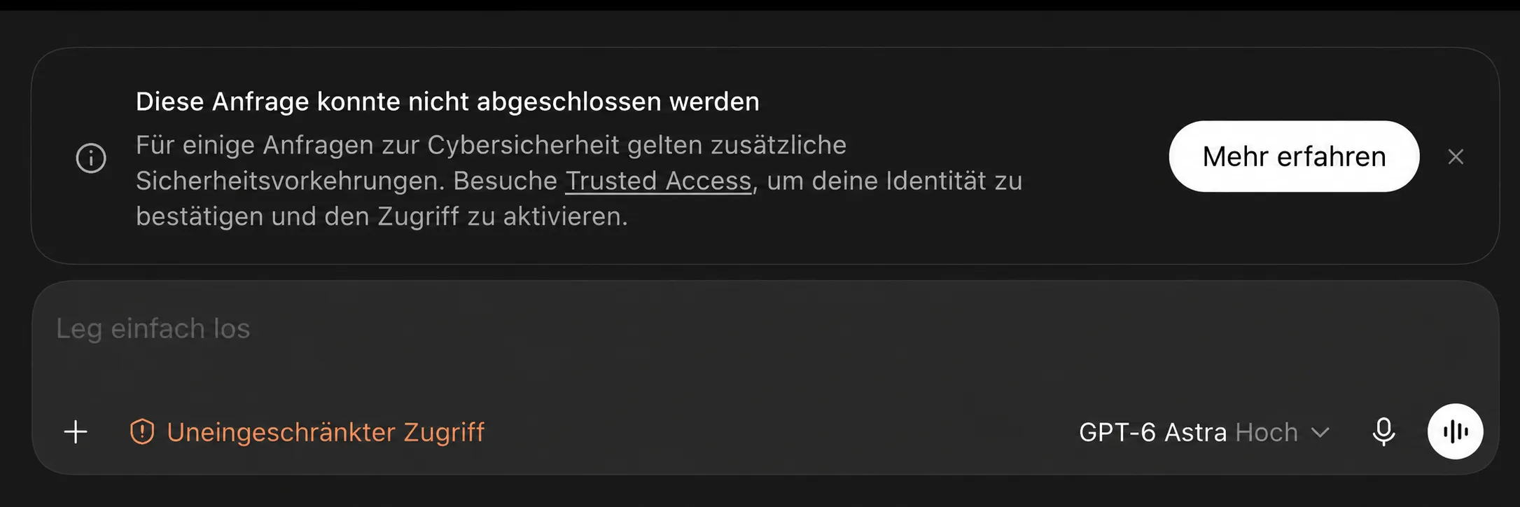 GPT-6 Astra blocks a cybersecurity request and points to Trusted Access