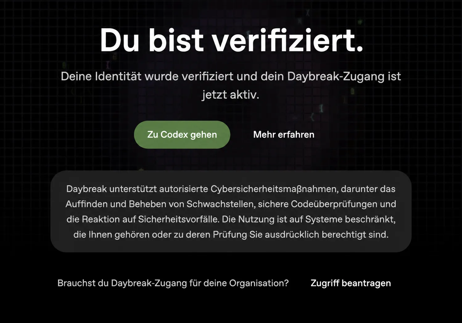 Successful Daybreak verification with active access